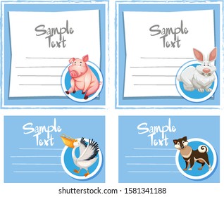 Card template with cute animals illustration