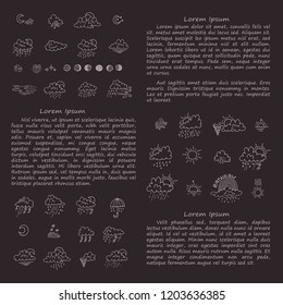 Card template with cute hand drawn weather icons. Doodle vector collection