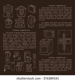 Card template with cute hand drawn kitchen appliances. Vector kitchen collection