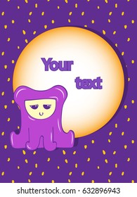 Card template with cute purple little monster