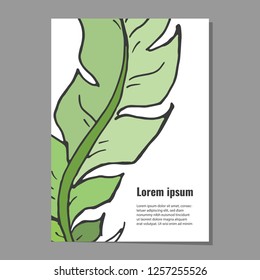 Card template with decorative green feather for poster, flyer, banner invitations.