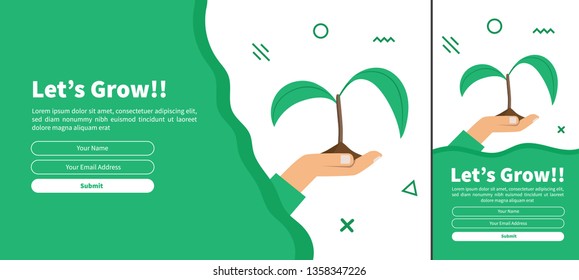 Card template with decorative green feather for web design, poster, flyer, banner invitations. UX design, UI design, Mobile Apps Design- Vector