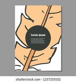Card template with decorative orange feather for poster, flyer, banner invitations.