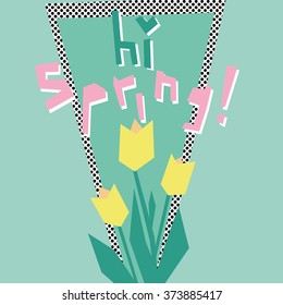 Card template design with abstract tulips flower - Hi spring! 1