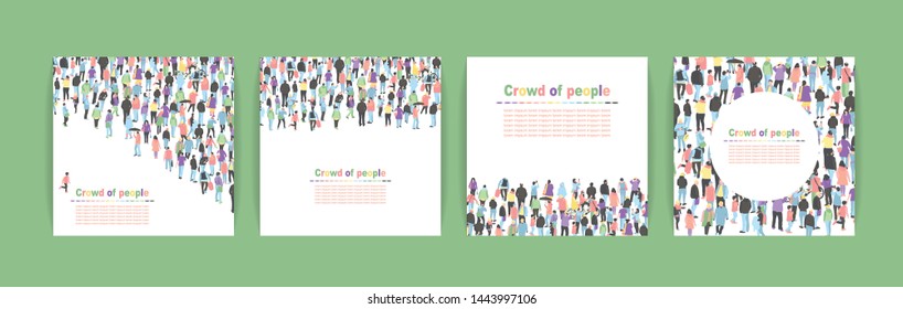 card template design with crowd of people. Set of cute card with group people vector illustration. People in the city.