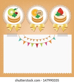 Card. Template design. Fruit cake vector illustration