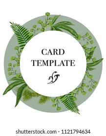 Card template design with greenery wreath on white background. Party, event, celebration. Greeting card concept. Can be used for invitation, flyer, postcard