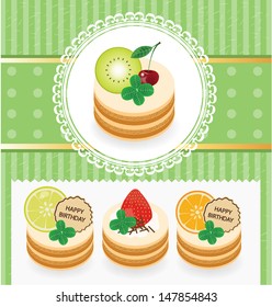 Card. Template design. Ribbon. Cake vector illustration
