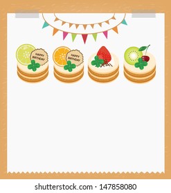 Card. Template design. Ribbon. Fruit cake vector illustration