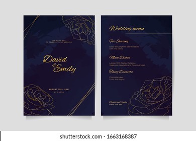 Card Template design for Wedding invitation and Wedding Menu, Luxury design style with Golden roses. - vector.