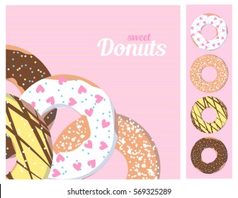 Card template with donuts. Vector flat design.