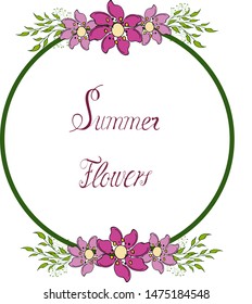 Card Template Doodle flowers fantasy Vector hand draw illustration EPS10 for congratulations. Celebrate happy mood vector  illustration. On a round background, you can write your text. 