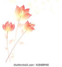 Card template with elegant flowers, leaves. Delicate and elegant design.