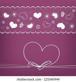 Card template with floral background with heart frame, vector