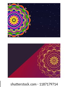 Card template with floral mandala pattern. Business card for fitness center, sport emblem, meditation class. Vector illustration