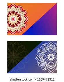 Card template with floral mandala pattern. Business card for fitness center, sport emblem, meditation class. Vector illustration