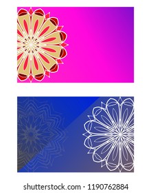 Card template with floral mandala pattern. Business card for fitness center, sport emblem, meditation class. Vector illustration