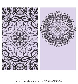 Card template with floral mandala pattern. Business card for fitness center, sport emblem, meditation class. Vector illustration
