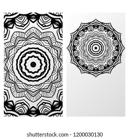 Card template with floral mandala pattern. Business card for fitness center, sport emblem, meditation class. Vector illustration