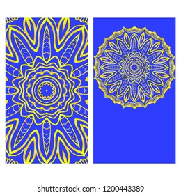 Card template with floral mandala pattern. Business card for fitness center, sport emblem, meditation class. Vector illustration