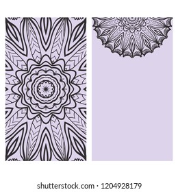 Card template with floral mandala pattern. Business card for fitness center, sport emblem, meditation class. Vector illustration