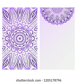 Card template with floral mandala pattern. Business card for fitness center, sport emblem, meditation class. Vector illustration