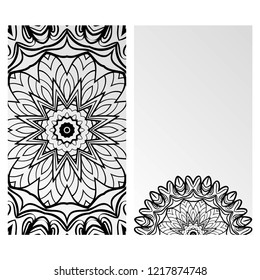 Card template with floral mandala pattern. Business card for fitness center, sport emblem, meditation class. Vector illustration