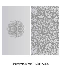 Card template with floral mandala pattern. Business card for fitness center, sport emblem, meditation class. Vector illustration