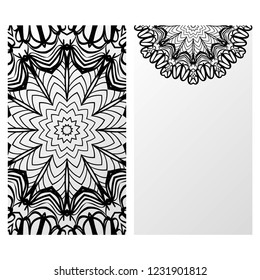 Card template with floral mandala pattern. Business card for fitness center, sport emblem, meditation class. Vector illustration