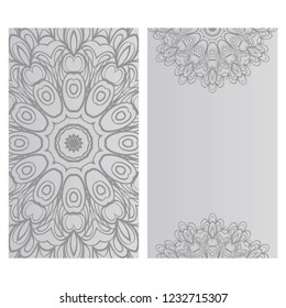 Card template with floral mandala pattern. Business card for fitness center, sport emblem, meditation class. Vector illustration