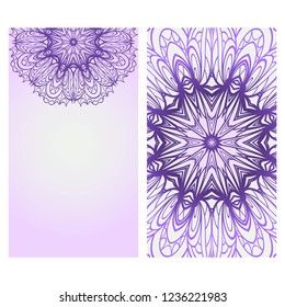 Card template with floral mandala pattern. Business card for fitness center, sport emblem, meditation class. Vector illustration