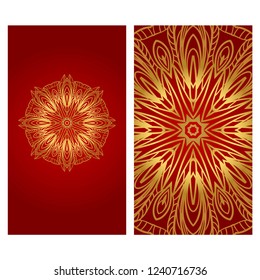 Card template with floral mandala pattern. Business card for fitness center, sport emblem, meditation class. Vector illustration