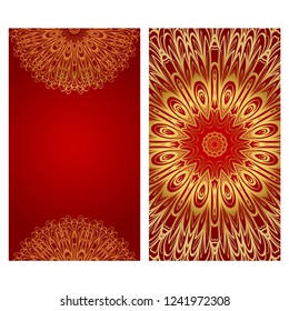 Card template with floral mandala pattern. Business card for fitness center, sport emblem, meditation class. Vector illustration