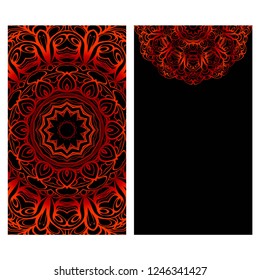 Card template with floral mandala pattern. Business card for fitness center, sport emblem, meditation class. Vector illustration