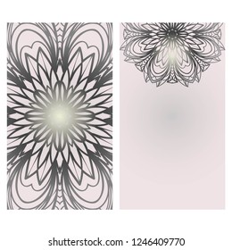 Card template with floral mandala pattern. Business card for fitness center, sport emblem, meditation class. Vector illustration