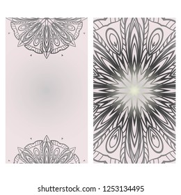Card template with floral mandala pattern. Business card for fitness center, sport emblem, meditation class. Vector illustration