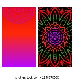 Card template with floral mandala pattern. Business card for fitness center, sport emblem, meditation class. Vector illustration
