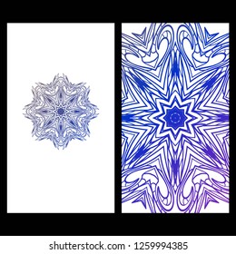 Card template with floral mandala pattern. Business card for fitness center, sport emblem, meditation class. Vector illustration