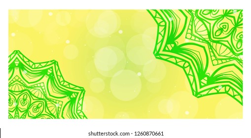 Card template with floral mandala pattern. Business card for fitness center, sport emblem, meditation class. Vector illustration