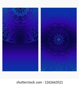 Card template with floral mandala pattern. Business card for fitness center, sport emblem, meditation class. Vector illustration