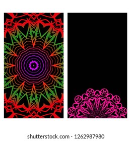 Card template with floral mandala pattern. Business card for fitness center, sport emblem, meditation class. Vector illustration