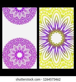 Card template with floral mandala pattern. Business card for fitness center, sport emblem, meditation class. Vector illustration