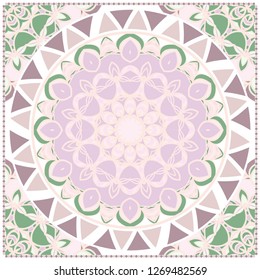 Card Template With Floral Mandala Pattern. Vector Template. Islam, Arabic, Indian, Mexican Ottoman Motifs. Hand Drawn Background. Pastel color.