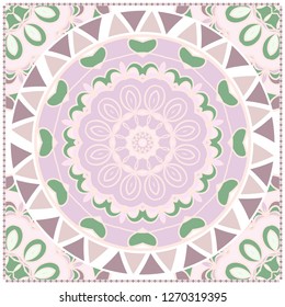 Card Template With Floral Mandala Pattern. Vector Template. Islam, Arabic, Indian, Mexican Ottoman Motifs. Hand Drawn Background. Pastel color.