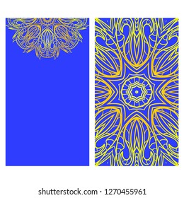 Card template with floral mandala pattern. Business card for fitness center, sport emblem, meditation class. Vector illustration