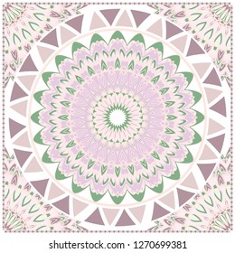 Card Template With Floral Mandala Pattern. Vector Template. Islam, Arabic, Indian, Mexican Ottoman Motifs. Hand Drawn Background. Pastel color.