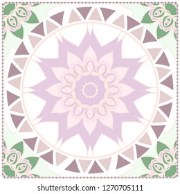Card Template With Floral Mandala Pattern. Vector Template. Islam, Arabic, Indian, Mexican Ottoman Motifs. Hand Drawn Background. Pastel color.