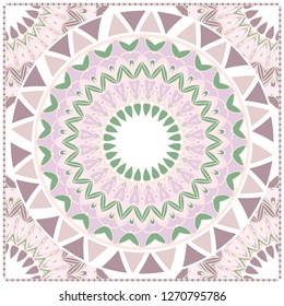 Card Template With Floral Mandala Pattern. Vector Template. Islam, Arabic, Indian, Mexican Ottoman Motifs. Hand Drawn Background. Pastel color.