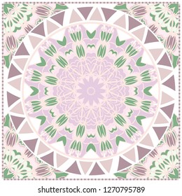 Card Template With Floral Mandala Pattern. Vector Template. Islam, Arabic, Indian, Mexican Ottoman Motifs. Hand Drawn Background. Pastel color.