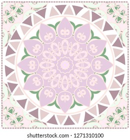 Card Template With Floral Mandala Pattern. Vector Template. Islam, Arabic, Indian, Mexican Ottoman Motifs. Hand Drawn Background. Pastel color.